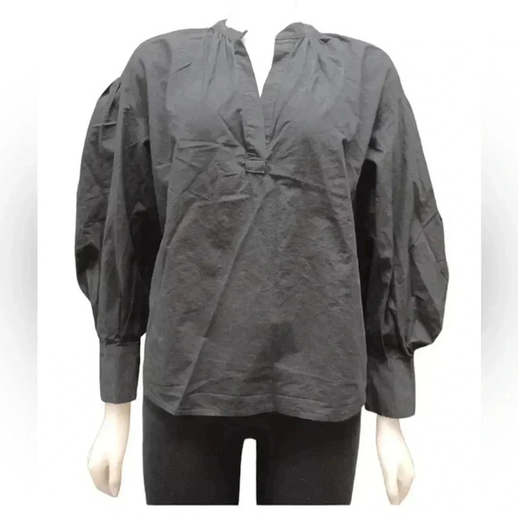 Banana Republic Black  Peasant Puffed Sleeves Top Size Medium - Picture 1 of 7